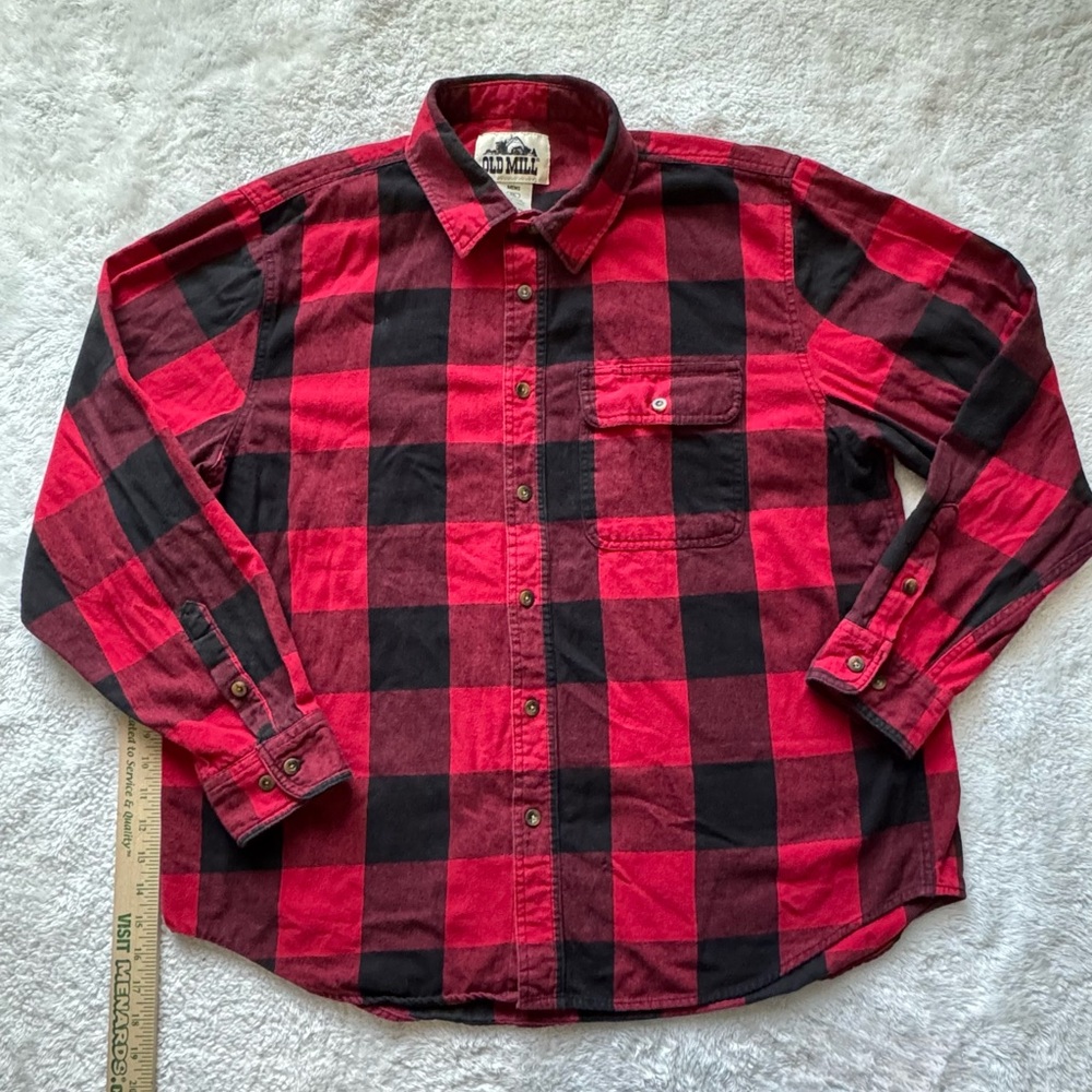 Old Mill Flannel Long Sleeve Button Shirt Men's XXL Red Plaid